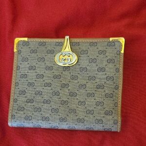 Gucci Monogram Wallet with Gold Accents, Vintage 1980's.